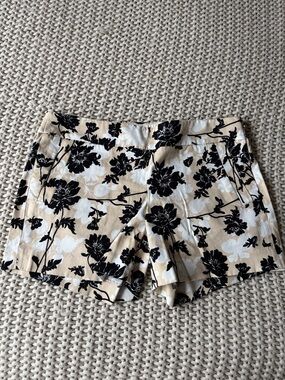 J. Crew Beige High-Waist Shorts with Black Floral Print